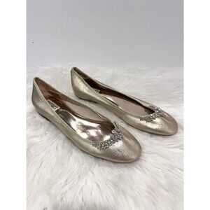 Badgley Mischka Wendy Embellished Gold Satin Evening Bridal Ballet Flats Sz 11